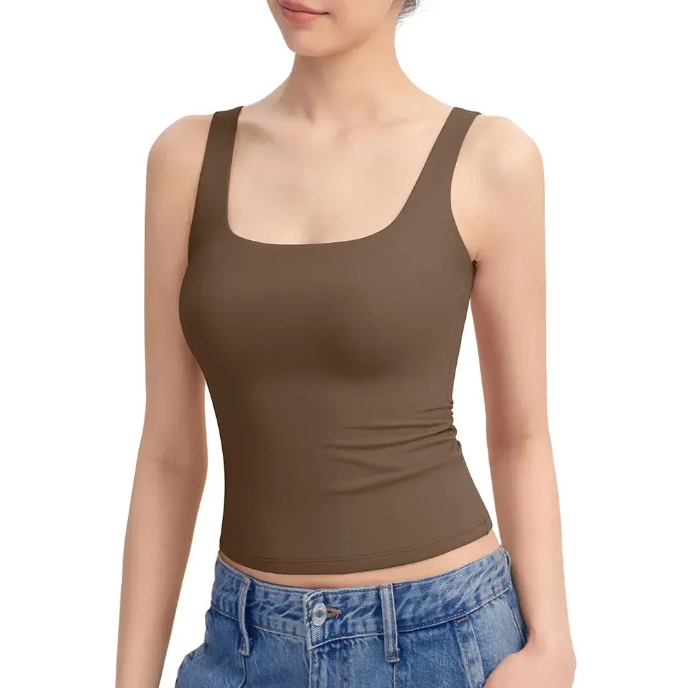 Women's Square Neck Tank Top Double Layer Stretchy Top