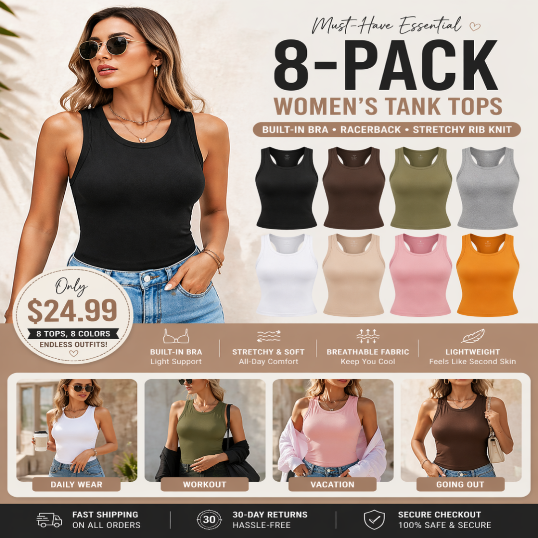 This Week's Special PricešRound Neck Built-in Bra Ribbed Tank Top Fit Casual Comfortableš„