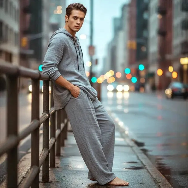 🔥Linen Men's Hooded Casual Loose Top & Pants 2-Piece Set