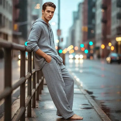 🔥Linen Men's Hooded Casual Loose Top & Pants 2-Piece Set