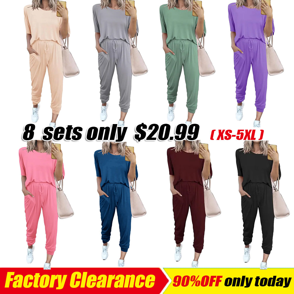 Women's 2-Piece Set Summer Outfits XS-5XL Crew Neck Short Sleeve Tracksuit Jogger Set With Drawstring and Pockets Comfy Lounge Wear