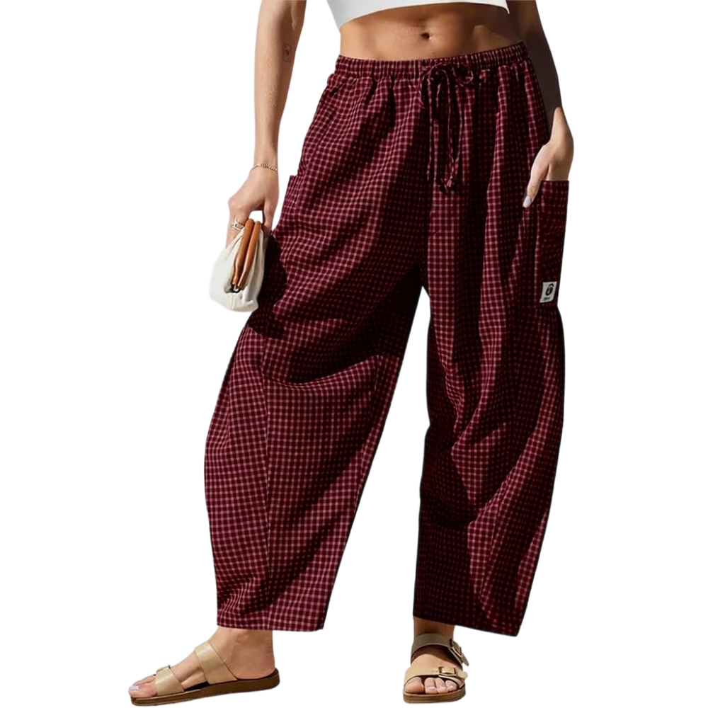 Womens Wide Leg Gingham Striped Plaid Pants