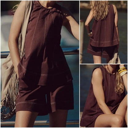 Yeokou Women's 2 Piece Sleeveless Outfit with Shorts
