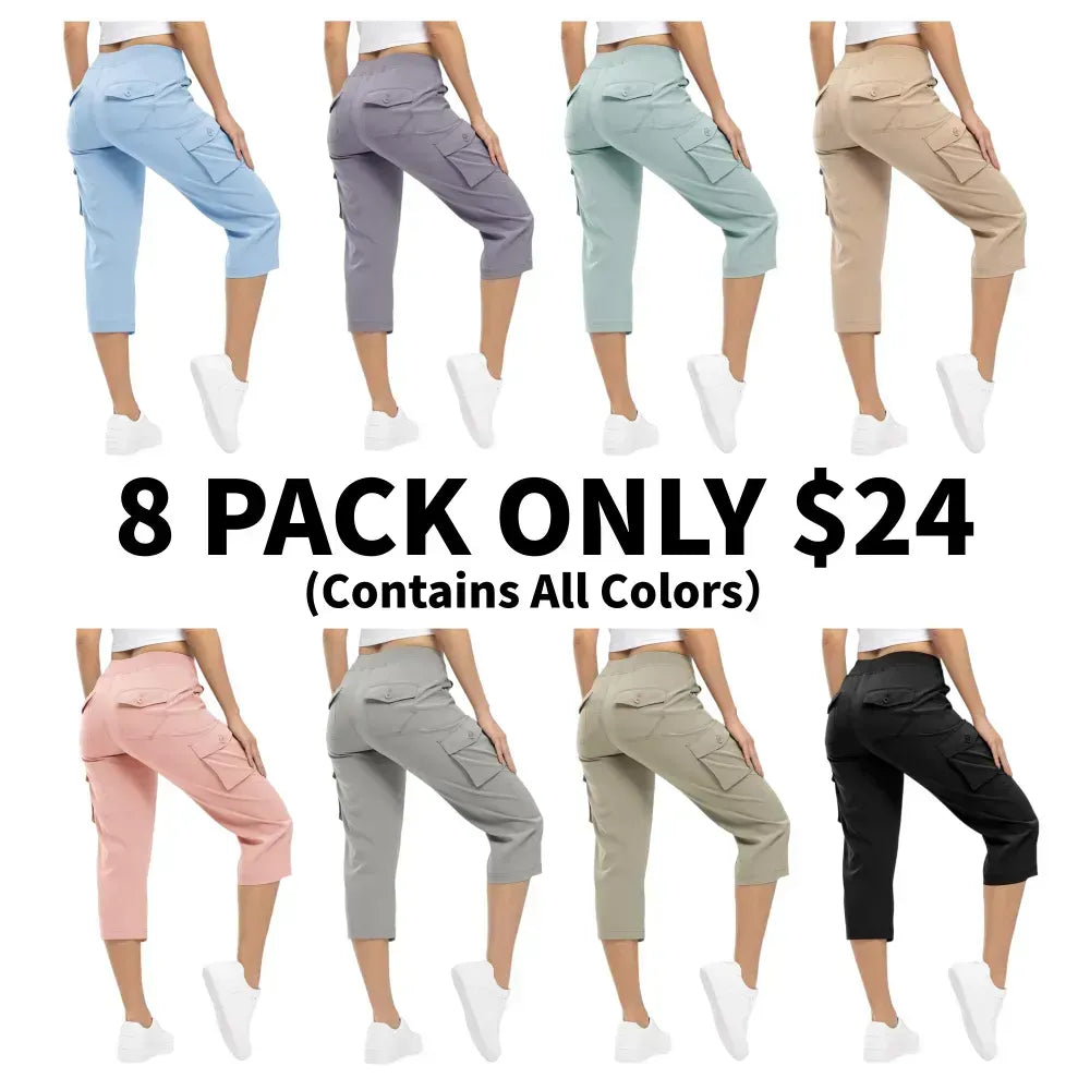 WORVIANE🔥8-Pack Women's Lightweight Cargo Capris – Multi-Pocket Casual Capris (All Colors)
