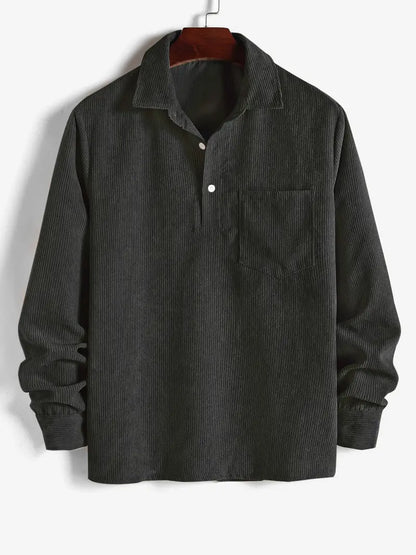 Men's Plain Pocket Half Button Corduroy Shirt