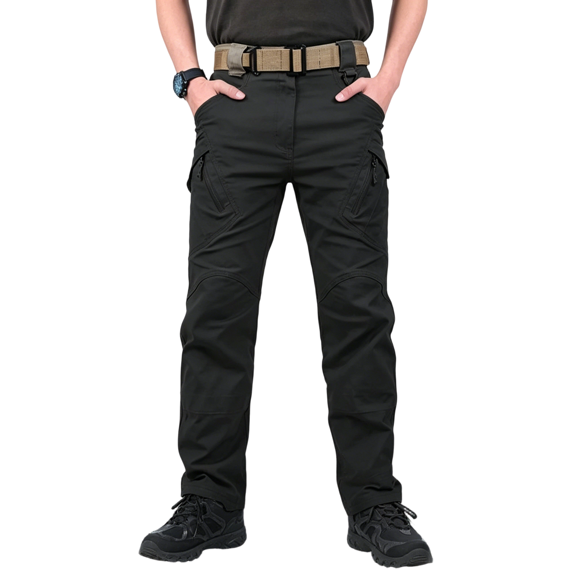 Men's solid color and printed pocket zipper waterproof tactical cargo pants