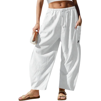 Womens Wide Leg Gingham Striped Plaid Pants