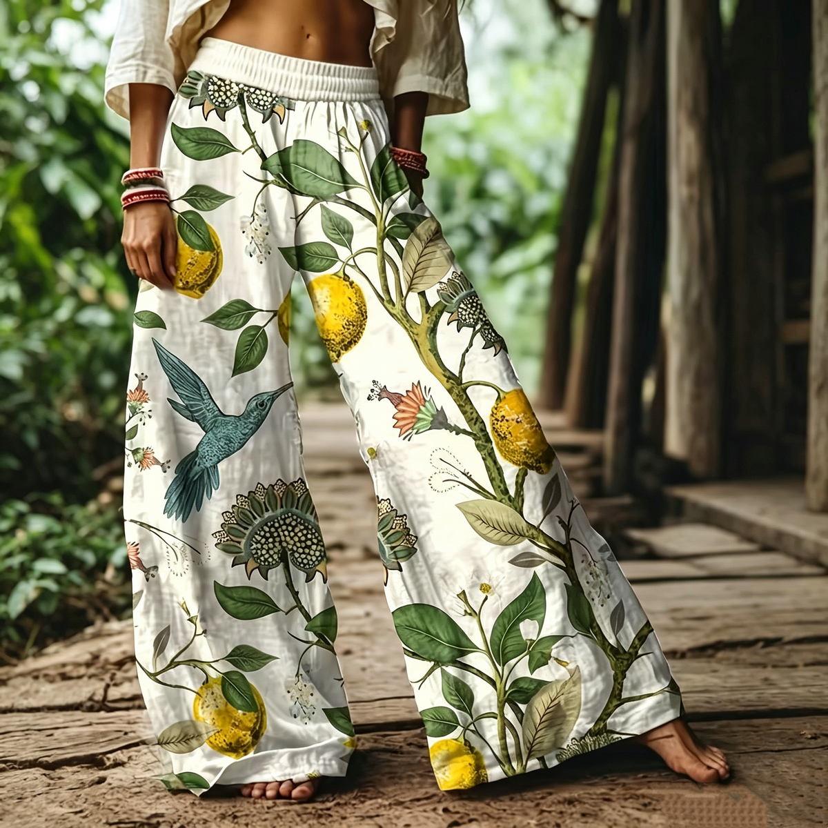 Women's Casual Bohemian Style Floral Print Wide Leg Pant