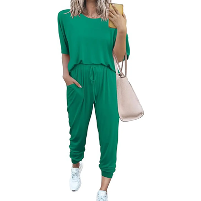 Women's 2-Piece Set Summer Outfits XS-5XL Crew Neck Short Sleeve Tracksuit Jogger Set With Drawstring and Pockets Comfy Lounge Wear