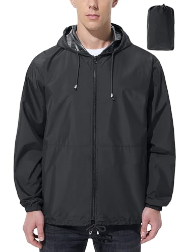 Men Waterproof Raincoat Windbreaker Lightweight Packable Rain Jacket