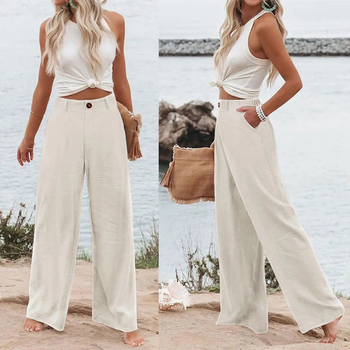 ⚡LAST 2 DAYS⚡- Women’s Casual High Waist Linen Wide Leg Trousers