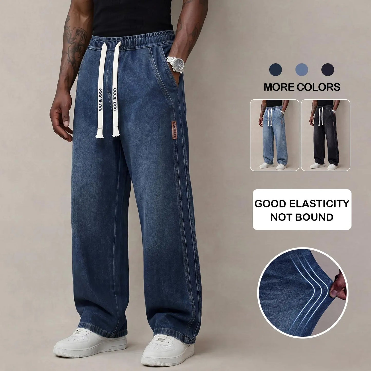 🔥 BEST SELLER | Men's Stretch Cotton Loose-Fit Drawstring Jeans