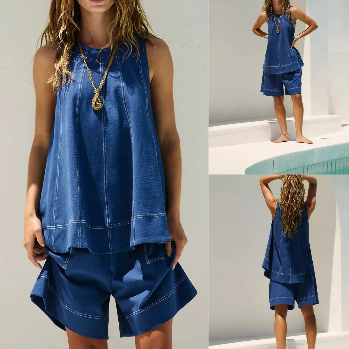 Yeokou Women's 2 Piece Sleeveless Outfit with Shorts