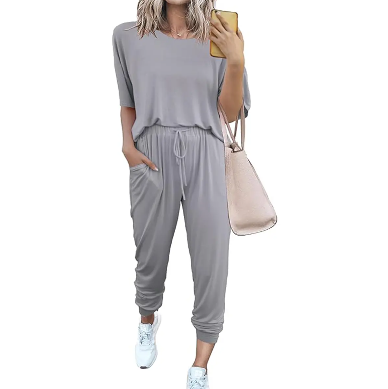 Women's 2-Piece Set Summer Outfits XS-5XL Crew Neck Short Sleeve Tracksuit Jogger Set With Drawstring and Pockets Comfy Lounge Wear