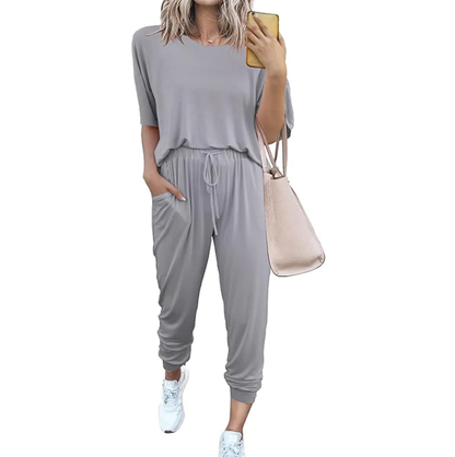 Women's 2-Piece Set Summer Outfits XS-5XL Crew Neck Short Sleeve Tracksuit Jogger Set With Drawstring and Pockets Comfy Lounge Wear