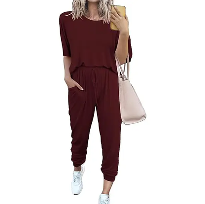 Women's 2-Piece Set Summer Outfits XS-5XL Crew Neck Short Sleeve Tracksuit Jogger Set With Drawstring and Pockets Comfy Lounge Wear