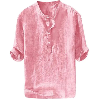Mens Linen Shirts Casual Cotton 3/4 Sleeve Regular-Fit Henley T-Shirt