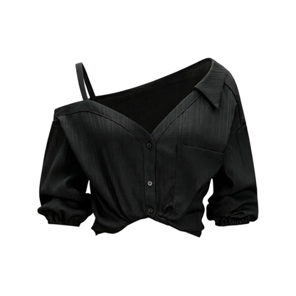 Spring Summer Asymmetric Cold Shoulder Blouse Women