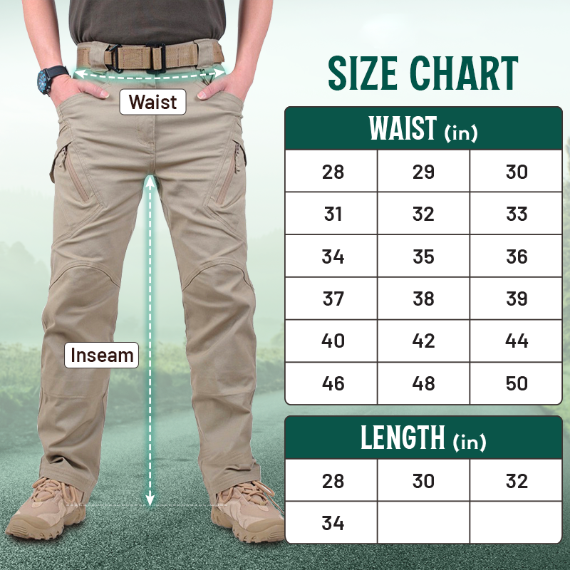 Men's solid color and printed pocket zipper waterproof tactical cargo pants
