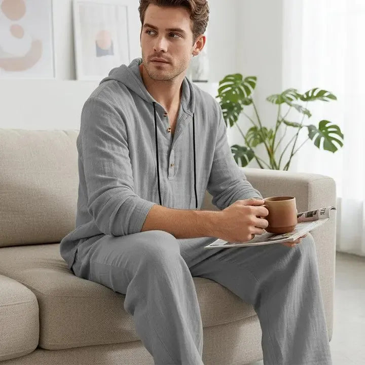 🔥Linen Men's Hooded Casual Loose Top & Pants 2-Piece Set