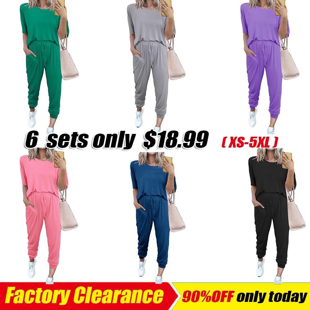 Women's 2-Piece Set Summer Outfits XS-5XL Crew Neck Short Sleeve Tracksuit Jogger Set With Drawstring and Pockets Comfy Lounge Wear