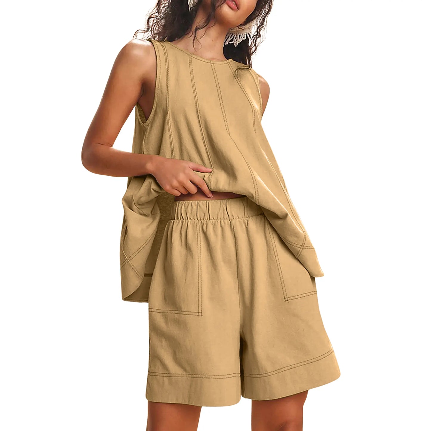 Yeokou Women's 2 Piece Sleeveless Outfit with Shorts