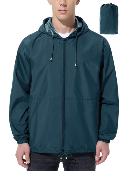 Men Waterproof Raincoat Windbreaker Lightweight Packable Rain Jacket