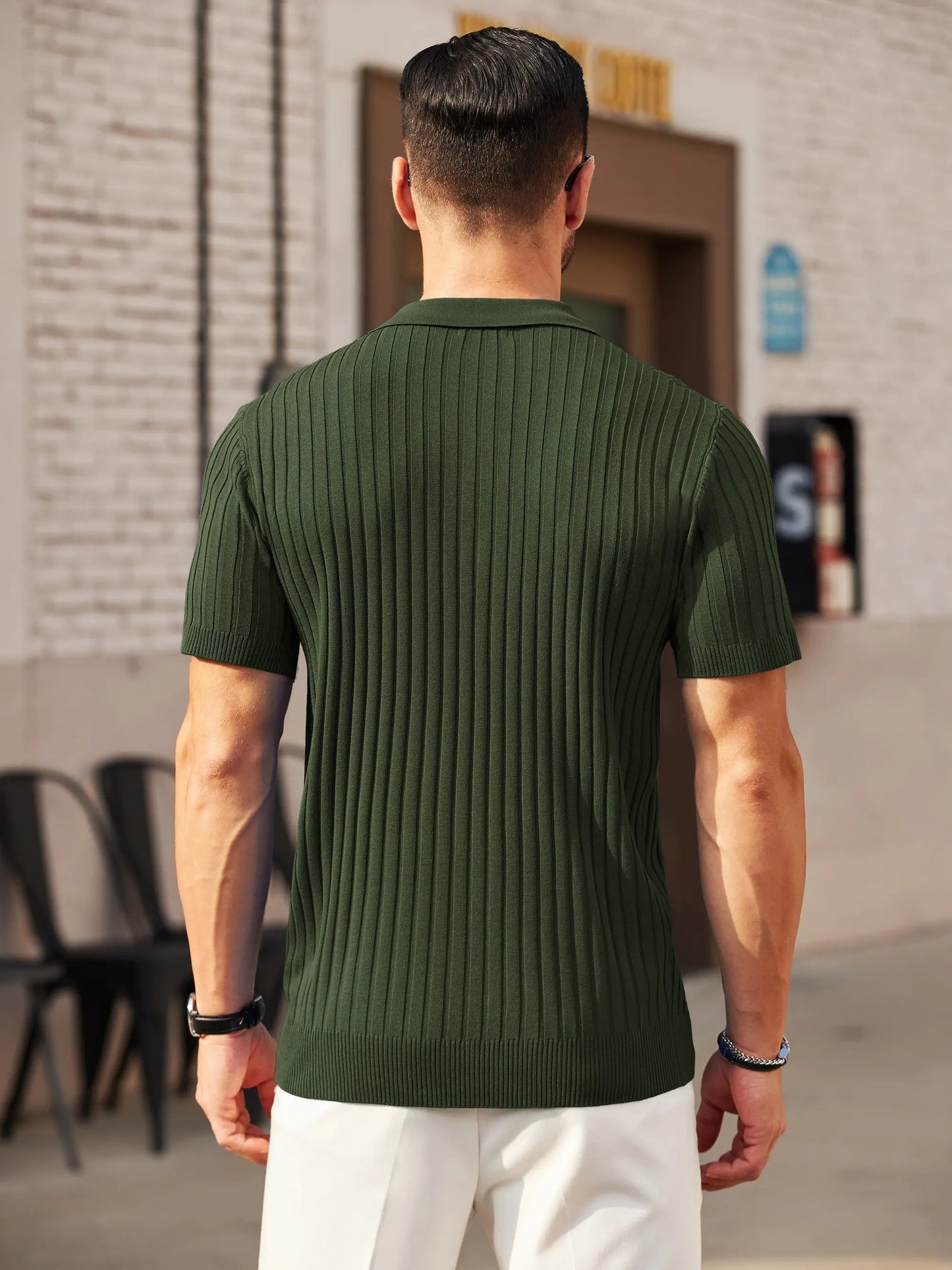 🔥Men's Ribbed Knit Zipper Polo Shirt – Short Sleeve Casual Golf Shirt