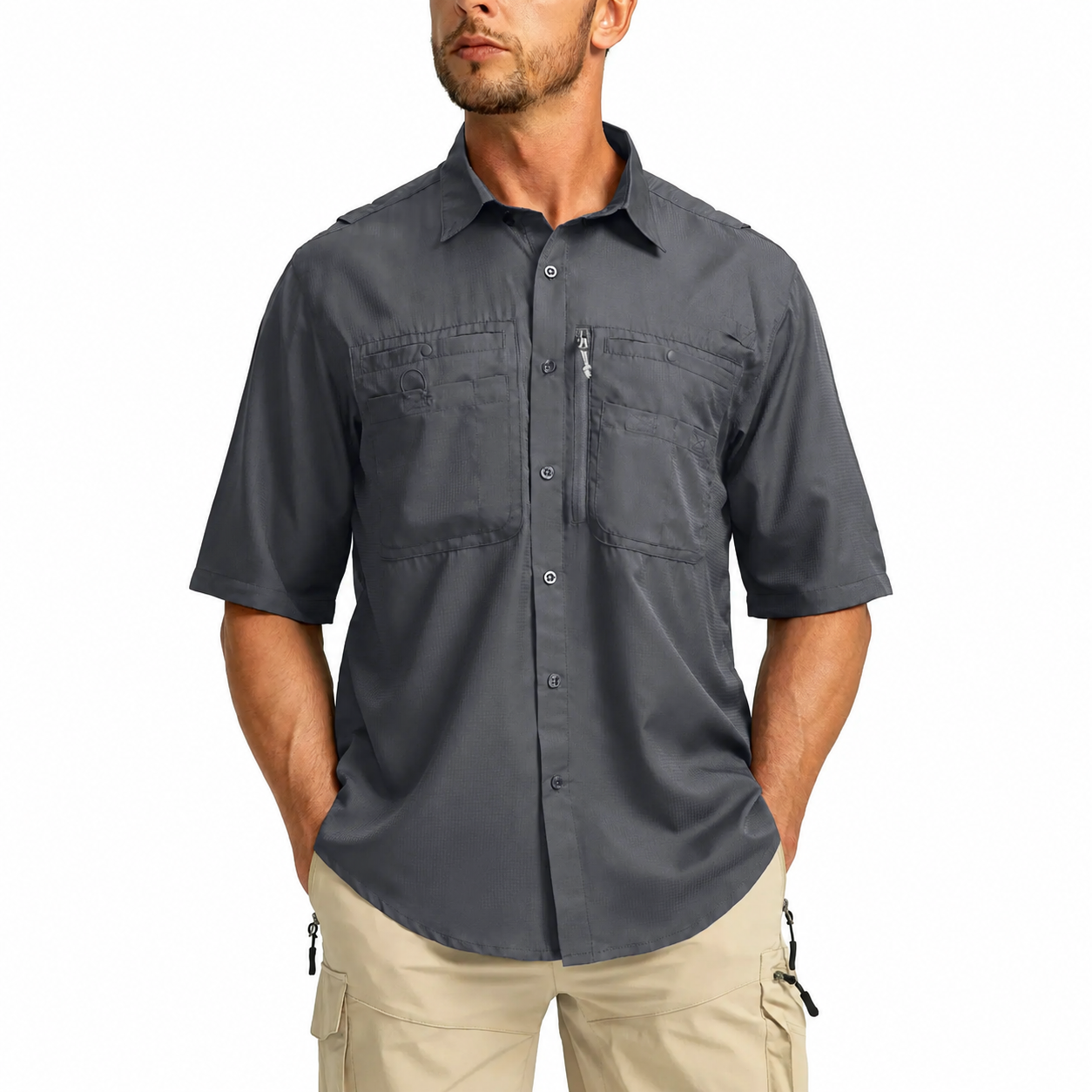 Men's UPF 50+ Outdoor Fishing Shirt - Lightweight Quick Dry Short Sleeve Button Down