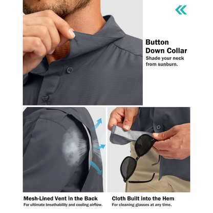 Men's UPF 50+ Outdoor Fishing Shirt - Lightweight Quick Dry Short Sleeve Button Down