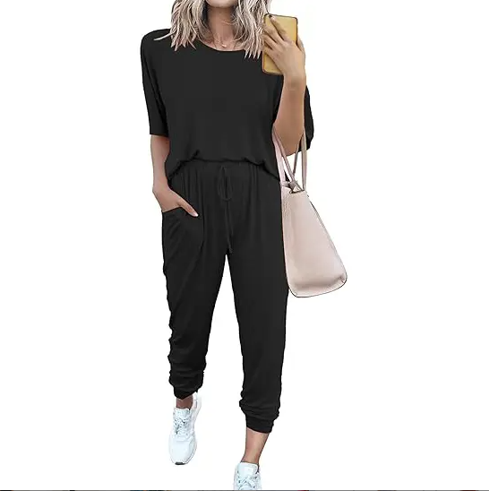 Women's 2-Piece Set Summer Outfits XS-5XL Crew Neck Short Sleeve Tracksuit Jogger Set With Drawstring and Pockets Comfy Lounge Wear