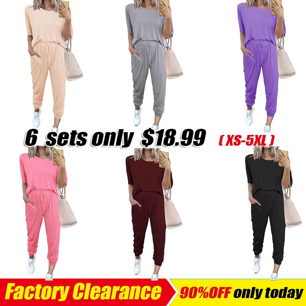 Women's 2-Piece Set Summer Outfits XS-5XL Crew Neck Short Sleeve Tracksuit Jogger Set With Drawstring and Pockets Comfy Lounge Wear