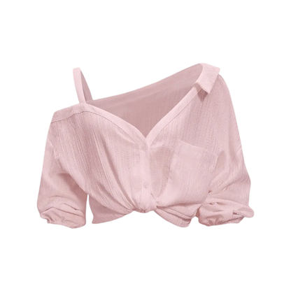 Spring Summer Asymmetric Cold Shoulder Blouse Women