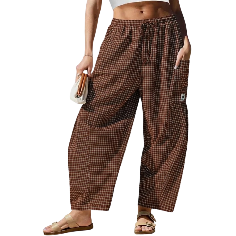 Womens Wide Leg Gingham Striped Plaid Pants