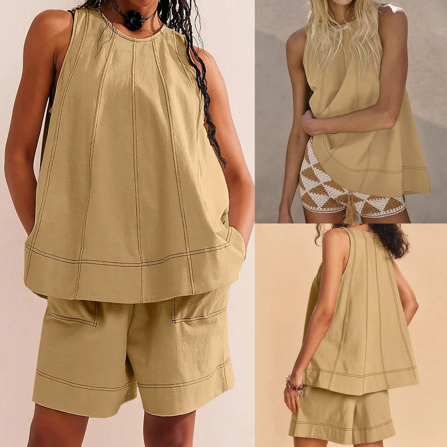 Yeokou Women's 2 Piece Sleeveless Outfit with Shorts