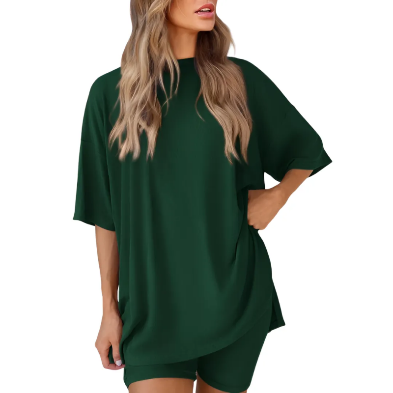 🔥Women's Two Piece Lounge Set Summer Casual Oversized Shirts Biker Shorts