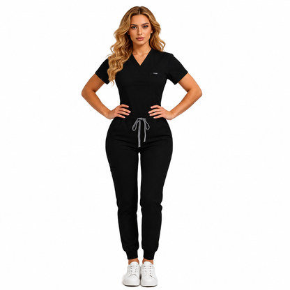 Women's Daily Wear Two-Piece Outfit, Anti-Pilling Lightweight Breathable Multi-Pocket Top & Side Pocket Jogger Pants