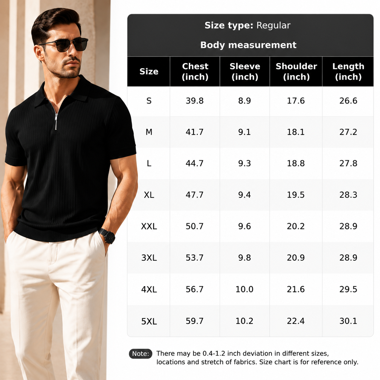 🔥Men's Ribbed Knit Zipper Polo Shirt – Short Sleeve Casual Golf Shirt