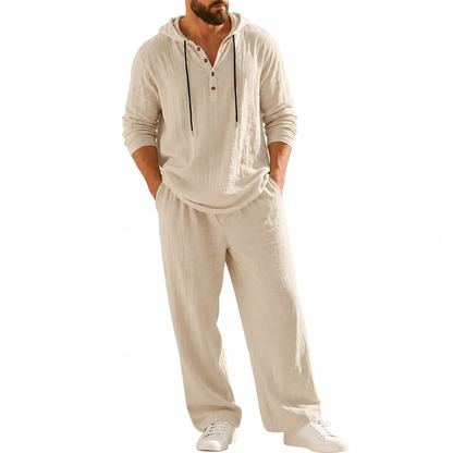 🔥Linen Men's Hooded Casual Loose Top & Pants 2-Piece Set