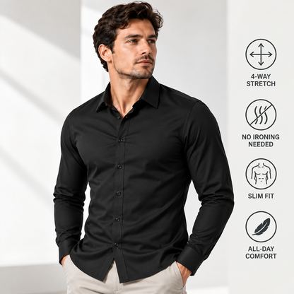 Men's Stretch Dress Shirt – Slim-Fit, Muscle-Contouring, Non-Iron Button-Down