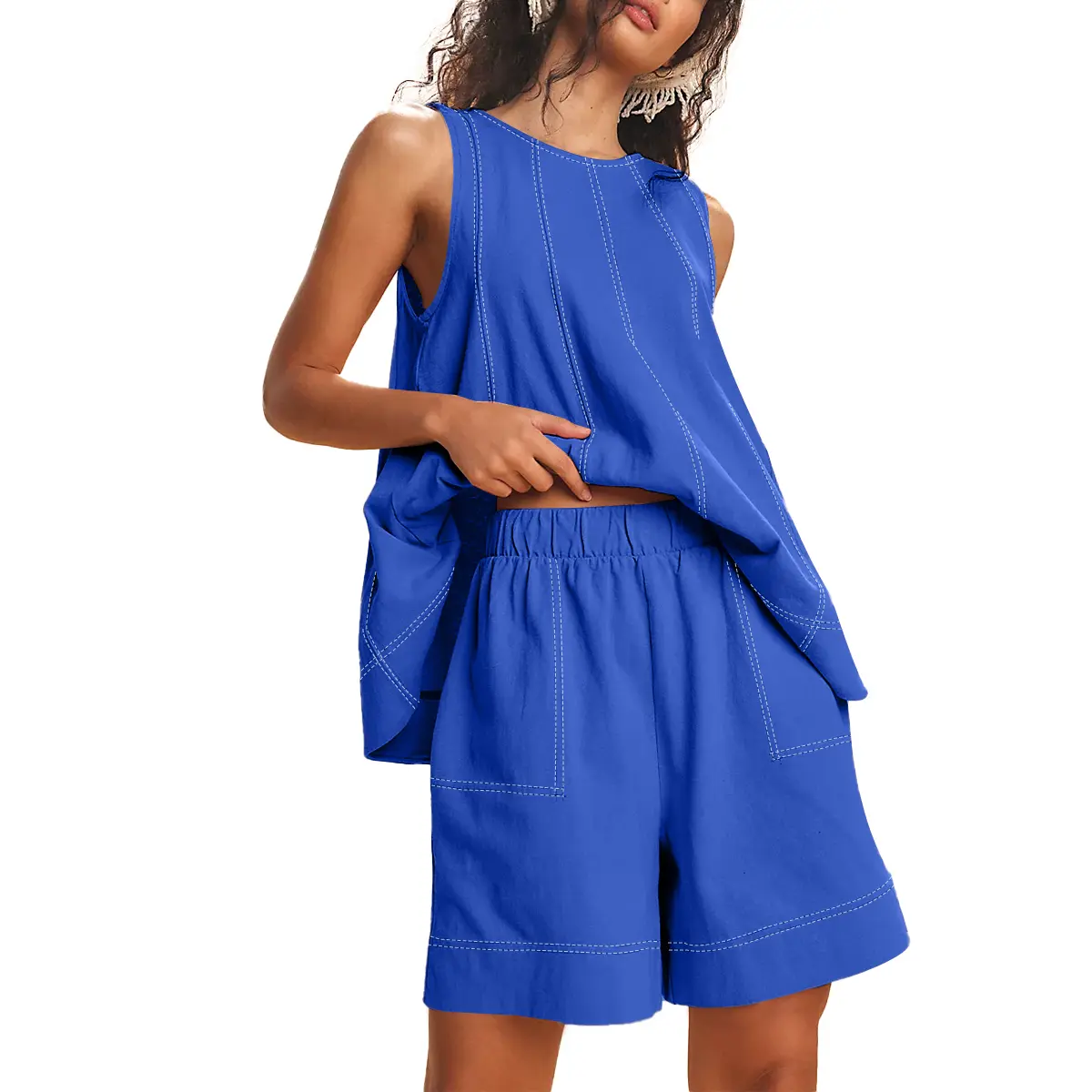Yeokou Women's 2 Piece Sleeveless Outfit with Shorts