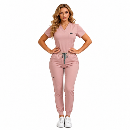Women's Daily Wear Two-Piece Outfit, Anti-Pilling Lightweight Breathable Multi-Pocket Top & Side Pocket Jogger Pants