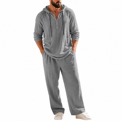 🔥Linen Men's Hooded Casual Loose Top & Pants 2-Piece Set