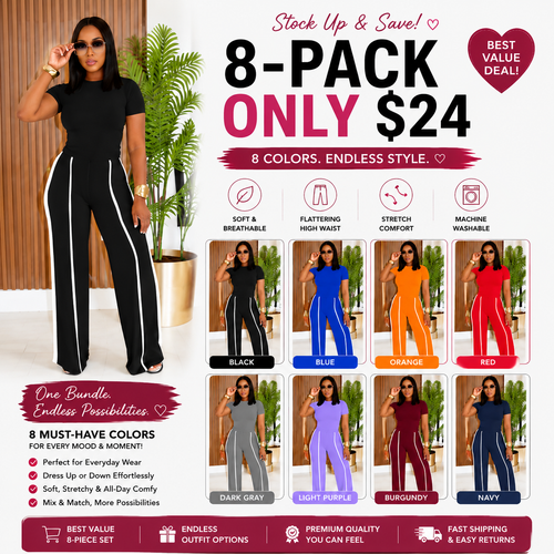 High Waist Contrast Stripe Wide Leg Pants