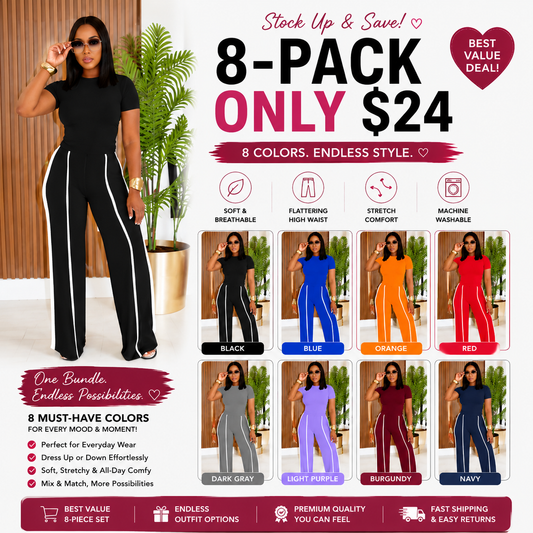 High Waist Contrast Stripe Wide Leg Pants