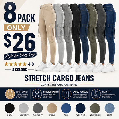 Women's High Waisted Stretch Cargo Jeans with Pockets