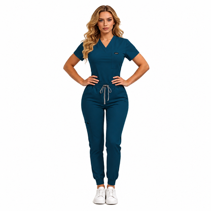 Women's Daily Wear Two-Piece Outfit, Anti-Pilling Lightweight Breathable Multi-Pocket Top & Side Pocket Jogger Pants