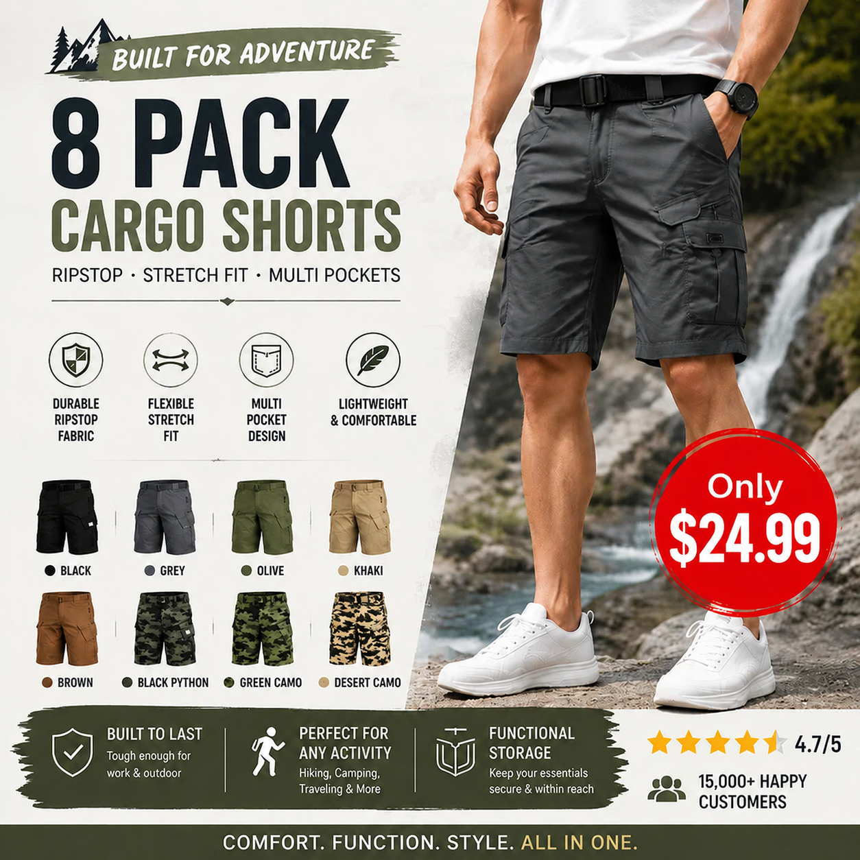 Men's Tactical Cargo Shorts – now with stretch, storage, and all‑day comfort