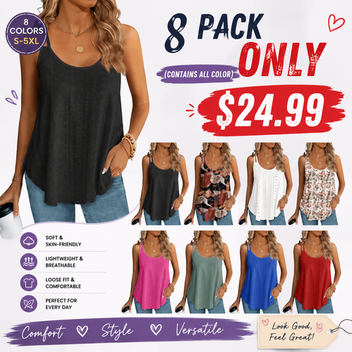 Womens Tank Tops Spaghetti Strap Camisoles Eyelet Embroidery Scoop Neck Tops