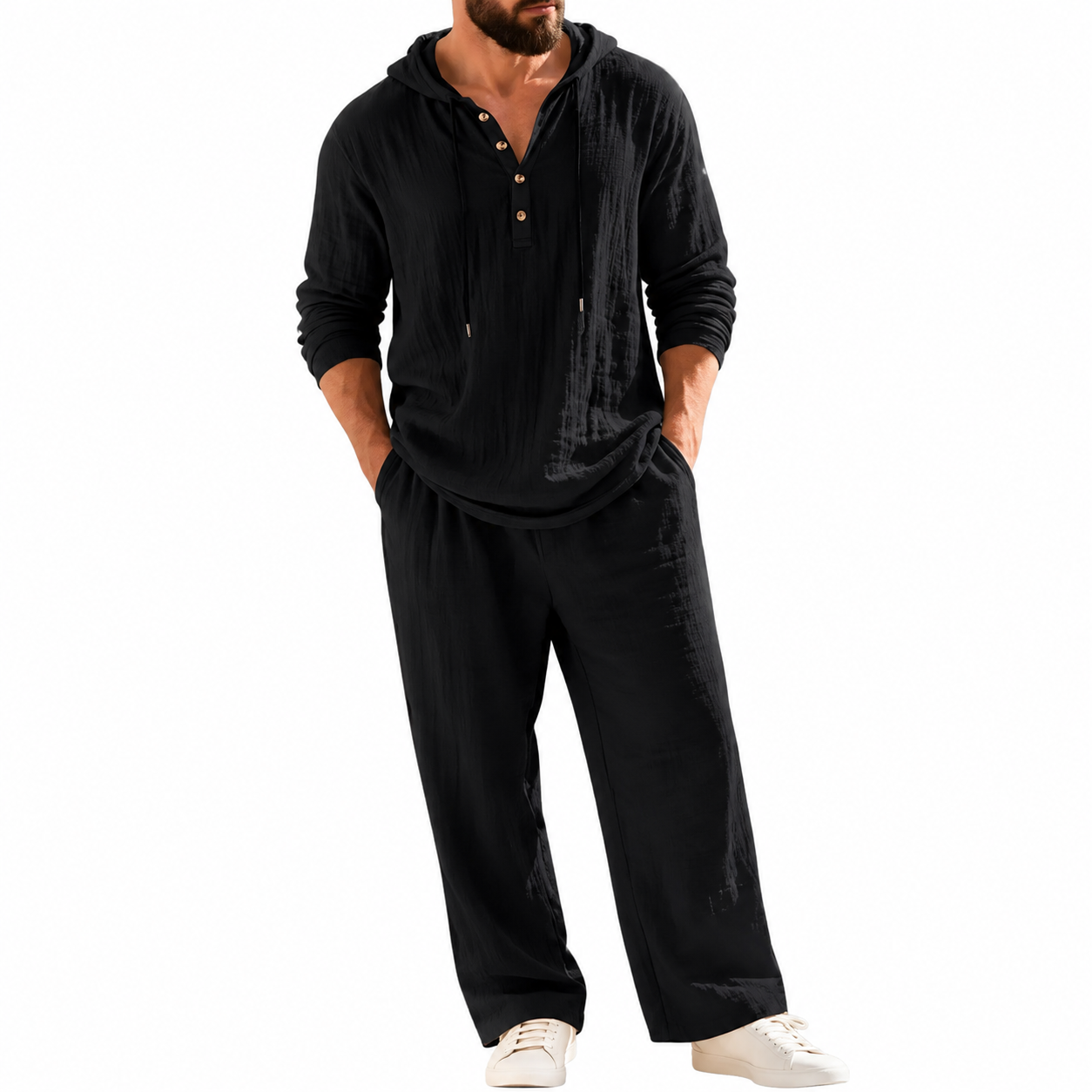 🔥Linen Men's Hooded Casual Loose Top & Pants 2-Piece Set